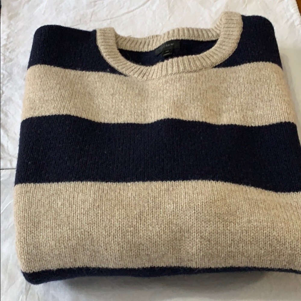 J. Crew Men's Crewneck Sweater - Navy and Beige Stripes